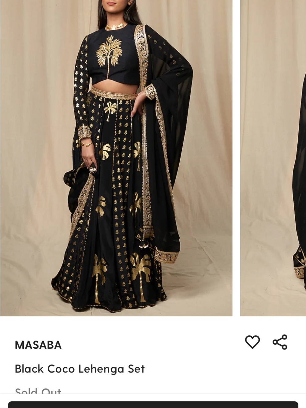 Masaba Black and Gold Embellished Lehenga Set